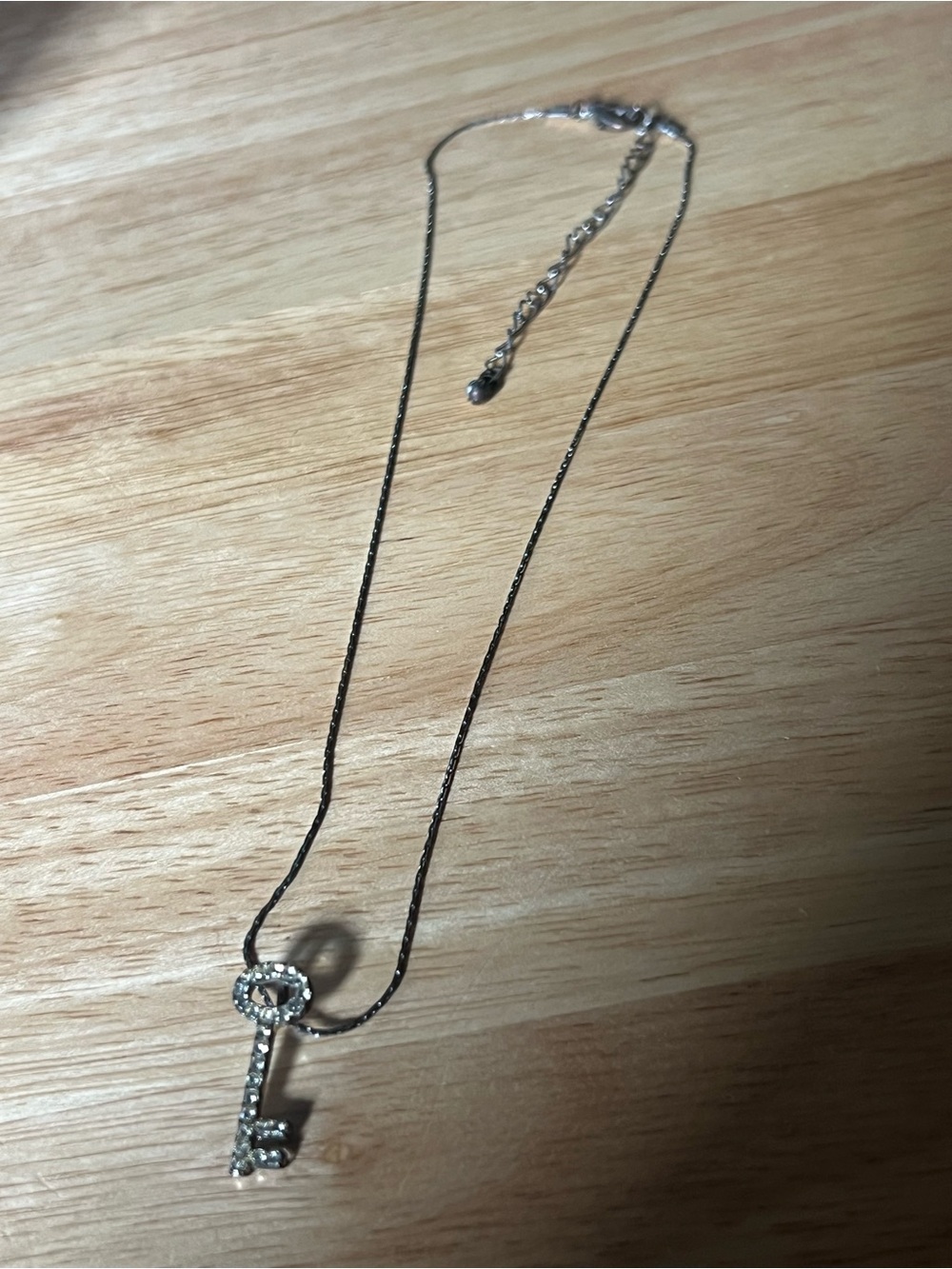 Silver Key Pendant Necklace with Clear Crystals - Women Jewelry N150